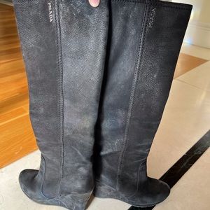 Prada 100 Leather Wedge Boots